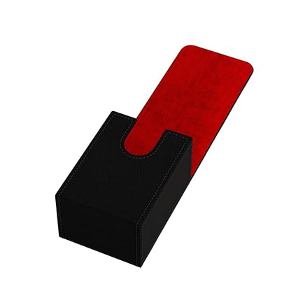 Double Decker Leather Poker Card Case - Holds Two Sets of Poker Size Cards - Premium Dual-Deck Holder with Stylish Design and Secure Closure (Black-Red) - color: Black-Red