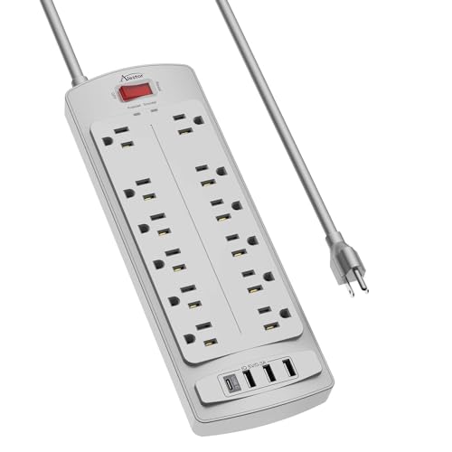 Power Strip, ALESTOR Surge Protector with 12 Outlets and 4 USB Ports, 6 Feet Extension Cord, 2700 Joules, ETL Listed, Grey - color: Grey, size: 6 Ft