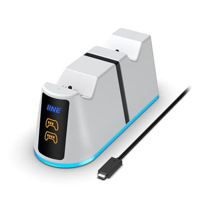 IINE Dual Charging Station for PS5 Controller, PS5 Charging Dock Stand with RGB Lights & LED Battery Indicators & Charging Cable