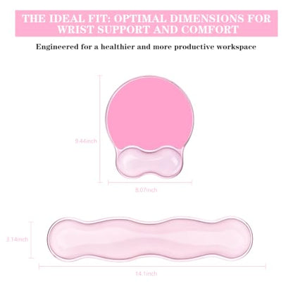Keyboard and Mouse Wrist Rest, Silicone Gel Ergonomic Mouse Pad with Wrist Rest Set, Gaming Mousepad Arm Cushion Support for Computer Office Desk Accessories (Pink) - color: Clear Pink Set