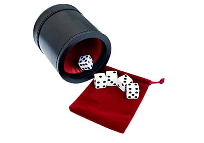 Alex Cramer Golden Gate Dice Cup Set - 5 White Dice, Drawstring Pouch & Book of Dice Games (Liars Dice Game) Included - Leather Dice Cup - Noiseless Liner for Quiet Shaking - Deep Mahogany - style: Leather Dice Cup-red liner