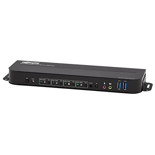 Tripp Lite 4 Port DisplayPort USB KVM Switch, Quad Port DP USB KVM Switch, 4K 60 Hz, HDR, HDCP 2.2, DP 1.4, USB 3.0 Cables, Black (B005-DPUA4)