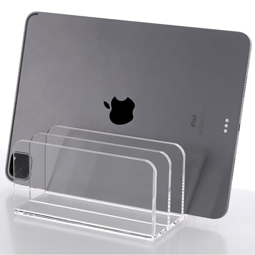 SANRUI 5 Compartments Acrylic Mail Sorter Holder, Clear Document Magazine Envelope File Rack, Vertical Letter Sorter & Multifunction Desk Organizer for Bills, Documents, Notebooks - size: 5 Compartments Rectangle