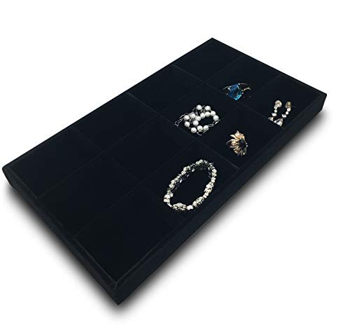 The Display Guys - Stackable Jewelry Tray and Organizer - for Drawers, Dressers, Store Display (12 Compartments, Black Velvet) - color: Velvet Black, size: 12 Compartments