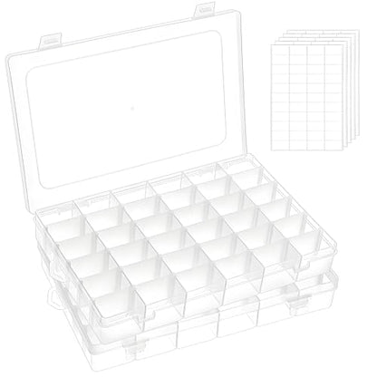 Umirokin Small Parts Organizer Box 2 Pack, 36 Grid Bead Organizer with Adjustable Dividers, Plastic Organizer Box for Screws, Jewelry Making, Craft Storage, Fishing Tackle, Clear Compartment Container - size: 36 Grids 2 Packs