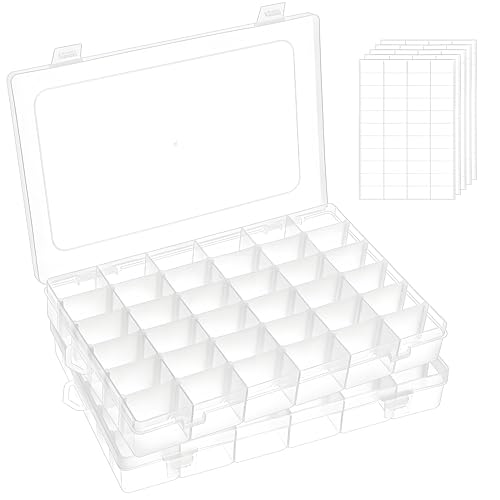 Umirokin Small Parts Organizer Box 2 Pack, 36 Grid Bead Organizer with Adjustable Dividers, Plastic Organizer Box for Screws, Jewelry Making, Craft Storage, Fishing Tackle, Clear Compartment Container - size: 36 Grids 2 Packs