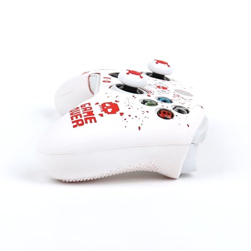 Pixelated Skull Controller Skin Compatible with Xbox Series X Wireless Controller, RALAN Protector Case， Customised Thumb Grips Cap - color: Pixelated Skull White Red