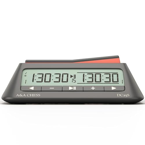 A&A Chess Clock, Digital Chess Timer with 38 Tournament Modes, Stylish Minimalist Design with Rocker, Portable Timer for Chess & Board Games (Black) - color: Black