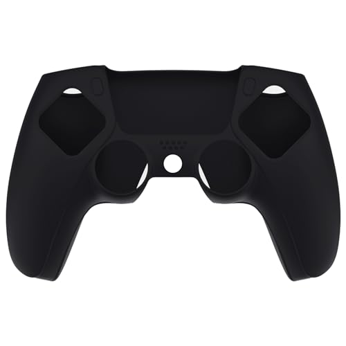 PlayVital Upgraded Pure Series Dockable Anti-Slip Silicone Cover Skin for ps5 Controller, Soft Rubber Grip Case for ps5 Wireless Controller Fits with Charging Station with 6 Thumb Grip Caps - Black - color: Black Upgraded