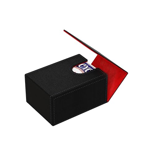 Double Decker Leather Poker Card Case - Holds Two Sets of Poker Size Cards - Premium Dual-Deck Holder with Stylish Design and Secure Closure (Black-Red) - color: Black-Red