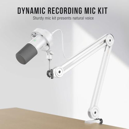 FIFINE AmpliTank K688TW Podcast XLR/USB Microphone Kit, Dynamic Vocal Mic | Studio PC Microphone with Boom Arm, Mute, Headphone Monitoring, for Recording, Streaming, Voice-Over, Online Teaching, White - size: K688T White