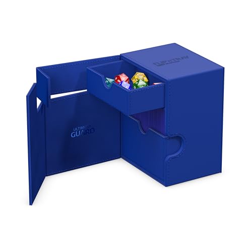 Ultimate Guard Flip'n'Tray 133+, Deck Case for 133 Double-Sleeved TCG Cards + Dice Tray, Blue, Independent Magnetic Closure & Microfiber Inner Lining - color: Blue, size: 133+