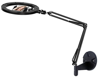 Ring Light Wall Mout Phone Holder, 10'' Ring Light with Wall Folding Arm Compatible with iPhone 15 14 13 12 11 Xr Xs X 9 8 7 Plus and Samsung Cell Phones and Webcams