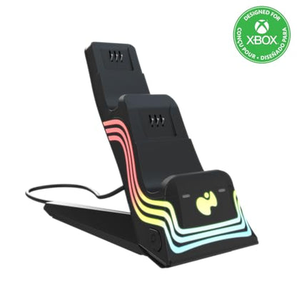 PDP Afterglow Wave LED Dual Gaming Charger for 2 Xbox Controllers, Customizable RGB Lighting Effects - Black - color: Black, style: Xbox