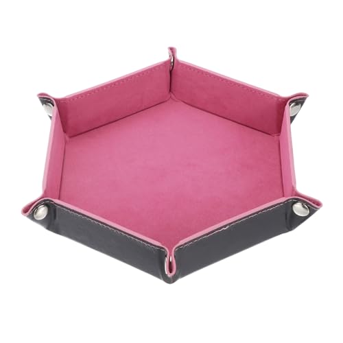 Dice Tray 10" PU Leather Velvet Folding Hexagon Dice Rolling Tray Holder Storage Box Perfect for RPG DND Table Games & Entryway & Nightstand Organizer (Pink, 1pcs) - color: Pink