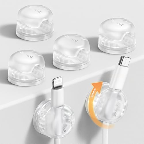 Lamicall 6Pack Clear Rotatable Cord Organizer, [1s Lock] Spring Cable Clips | Phone Charger Cord Holder, Desk Cable Management, Adhesive for Nightstand Office Drom Room, Christmas Decor Accessories - color: Transparent Clear, size: 6Pack