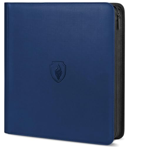 Premium Zip Card Binder 12 Pocket, Fabmaker 912 Pockets Trading Card Binder, PU Zipper Card Collection Album, Sturdy Side-Loading Card Book Holder for Game & Sports Cards, Navy Blue - color: Navy Blue, size: 12 Pocket - 15" x 13.6"