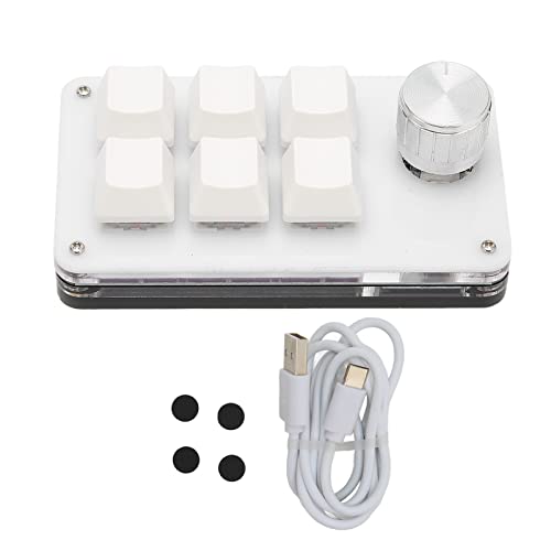 Zyyini Programmable Keyboard, 6 Key One Handed Mechanical Keyboard with Knob,Poortable Multifunctional Mechanical Gaming Keypad for Gaming Office (White) - color: White