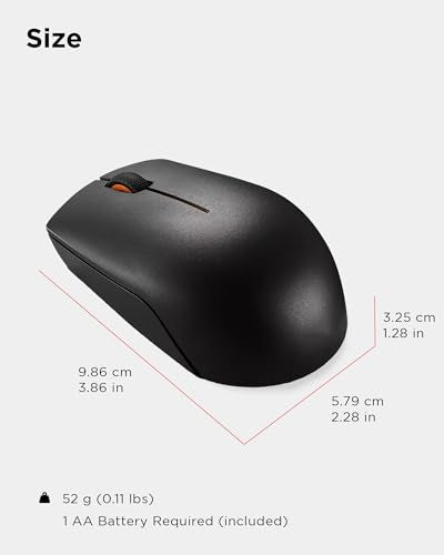 Lenovo 300 Wireless Mouse, Black, Computer Mouse for PC and Laptop with Windows, Ambidextrous Design, 2.4 GHz Nano USB Receiver, 12 Month Battery Life - color: Black