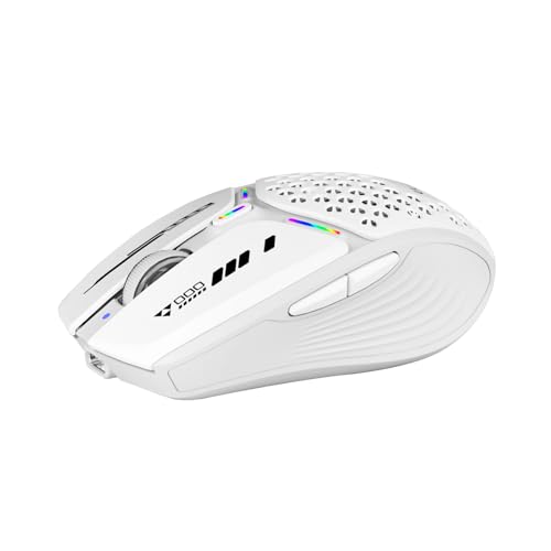 Uciefy Bluetooth Wireless Mouse, (BT5.0/5.1+2.4GHz) USB C Rechargeable LED Mouse Battery Level Visible, Honeycomb Magnetic Shell Cover with USB Receiver & Type-C Adapter for Laptop/PC/Mac/iPad-White - color: white