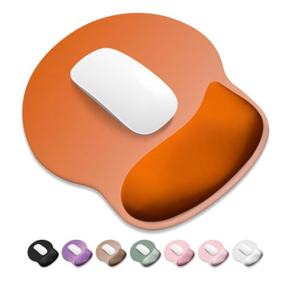 ITNRSIIET Ergonomic Mouse Pad with Wider Memory Foam Wrist Rest +17% - Curved Cushion Reduces Pressure 20%, Pain Relief, Non-Slip, Smooth, Cute Colors, 9.85 x 9 in, Peach Gradient - color: Peach Gradient