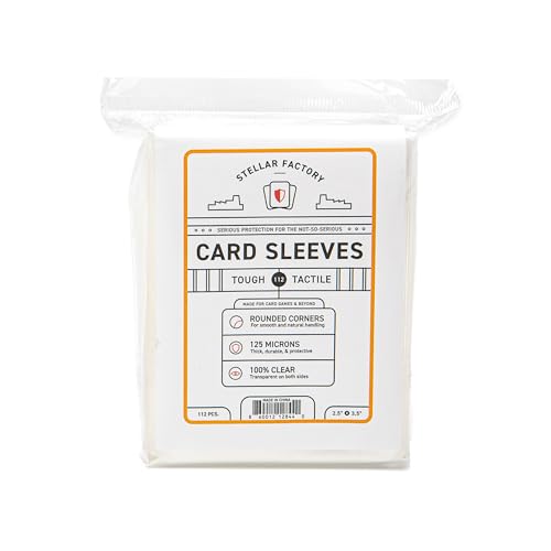Stellar Factory Card Sleeves 112-Count, Crystal Clear, 2.5" x 3.5" | Full transparency, zero haze or distortion | archival-grade polypropylene | fits MTG, Everdell, Root, Gloomhaven & more - style: 100% Clear