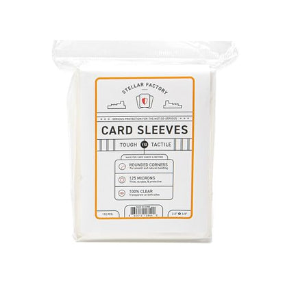 Stellar Factory Card Sleeves 112-Count, Crystal Clear, 2.5" x 3.5" | Full transparency, zero haze or distortion | archival-grade polypropylene | fits MTG, Everdell, Root, Gloomhaven & more - style: 100% Clear