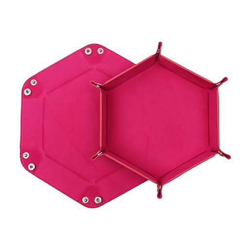 2 PCS Folding Dice Rolling Tray, Portable Hexagon Tray Dice Holder, Velvet Holder Storage Box for UNO Casino Games Dungeons and Dragons RPG Dice Gaming and Other Table Games (Pink) - color: Pink
