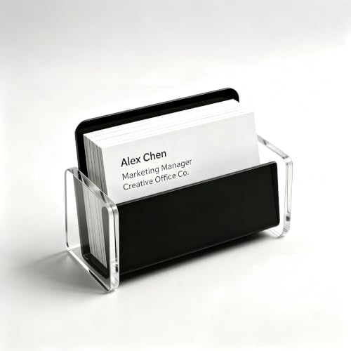 Acrylic Business Card Holder, Black, Clear Horizontal 1 Slot Desktop Organizer, 60 Card Capacity, Display Stand for Desk (L) - size: L