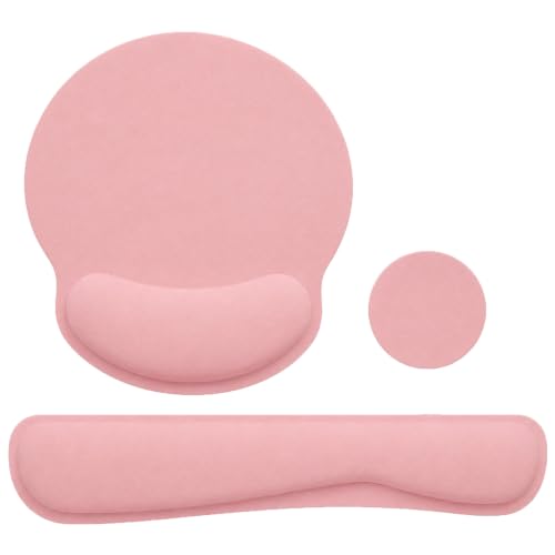 Keyboard Wrist Rest Pad Mouse Pad with Wrist Support Set of 3, Mousepad with Non-Slip Rubber Base, Ergonomic Memory Foam Mouse Wrist Cushion Support for Home Office Laptop Computer, Pink - color: Pink