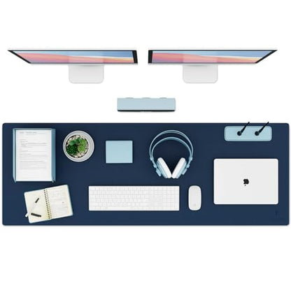 K KNODEL Large Office Leather Desk Mat, Mouse and Keyboard Pad, Computer and Laptop Mat, Desktop Protector and Cover, Writing Pad and Blotter (47.2"x17", Dark Blue) - color: Dark Blue, size: 47.2" x 17"