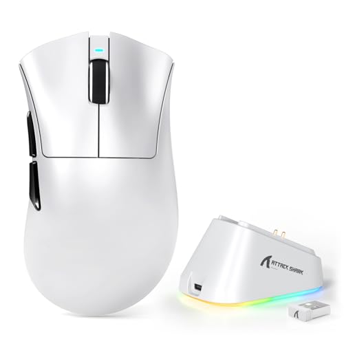 MAMBASNAKE Attack Shark V3 PRO 62g Superlight Wireless Gaming Mouse,RGB Magnetic Charging Dock,BK52820 Tri-Mode BT/2.4G Wireless/Wired Mouse,25000DPI,500mAh,5 Programmable Buttons for Pc/Mac,White - color: White