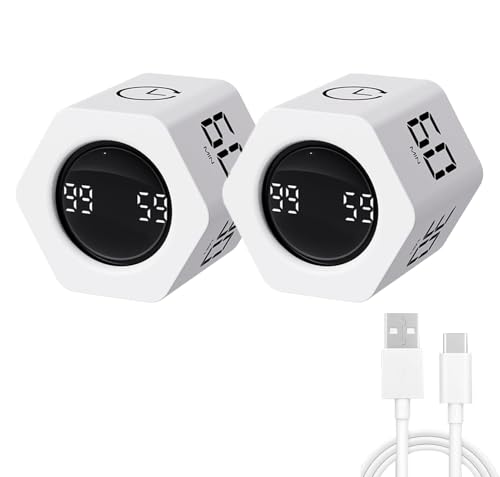 Productivity Timer Flip Gravity Sensor Cube Timer Countdown & Countup,Mute & Vibrate & Sound，5/10/30/60min & Custom Timing, Perfect for ADHD,Work,Learning,Kitchen Cooking (2, White Hexagon) - color: White*2 Hexagon