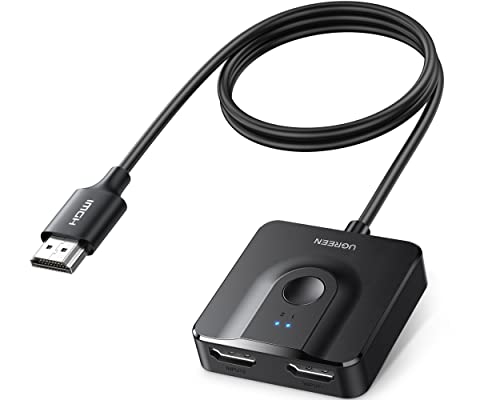 UGREEN HDMI Switch 2 in 1 Out, 4K@60Hz, with HDMI Cable, Bi-Directional | HDR, 3D, HDCP 2.2, Dolby Atmos, Dolby Vision, Compatible with PS5, Xbox, Switch/Switch 2, Roku, TV