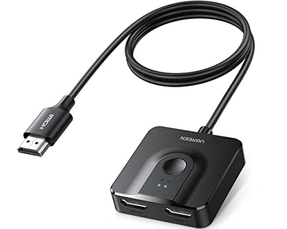 UGREEN HDMI Switch 2 in 1 Out, 4K@60Hz, with HDMI Cable, Bi-Directional | HDR, 3D, HDCP 2.2, Dolby Atmos, Dolby Vision, Compatible with PS5, Xbox, Switch/Switch 2, Roku, TV