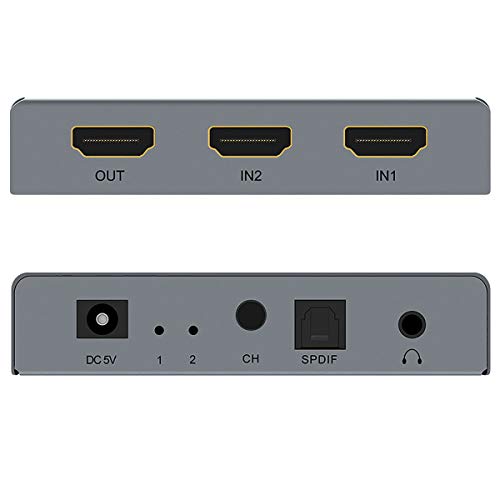 HDMI Switch 2x1 HDMI Splitter 2 in 1 Out Switcher HDMI Converter with 3.5mm/Optical Audio Extractor Adapter Support 4K30HZ 1080P Full HD for Xbox360 PS4 Roku HDTV Apple TV