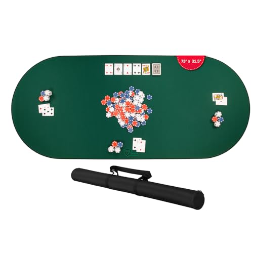 Poker Table Mat 73 x 31.5 Inches, Poker Table Top with Storage Bag, Portable Rubber Backed Fits Up to 10 Players for Casino Games, Green (Green, 73 x 31.5) - color: Green, size: Rectangle 73 x 31.5 inches