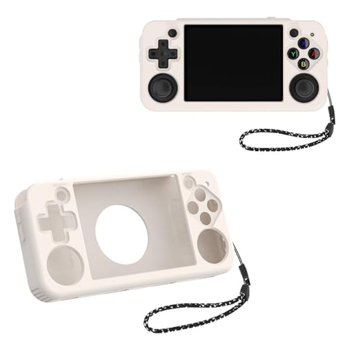 Silicone Protective Case for ANBERNIC RG35XX H Retro Handheld Gaming Console, Soft Sleeve Cover Protector Anti-Bump and Anti-Drop Full Protection, with Lanyard (White) - color: White