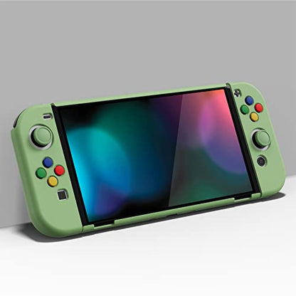 PlayVital AlterGrips Protective Slim Case for Nintendo Switch OLED, Ergonomic Grip Cover for Joycon, Dockable Hard Shell for Switch OLED w/Thumb Grip Caps & Button Caps - color: Matcha Green