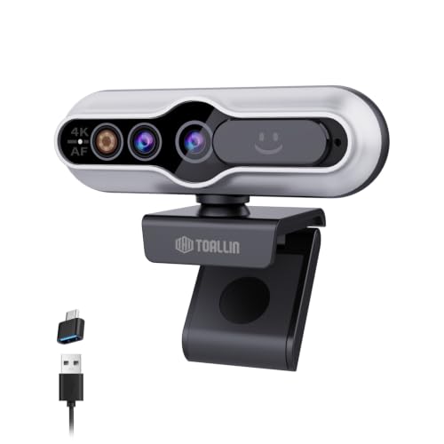 TOALLIN 4K Webcam for PC, Windows Hello Compatible, Facial Recognition, Autofocus, Built-in Mic & Privacy Cover, USB Camera for PC Laptop, Streaming, Conferencing & Video Calls