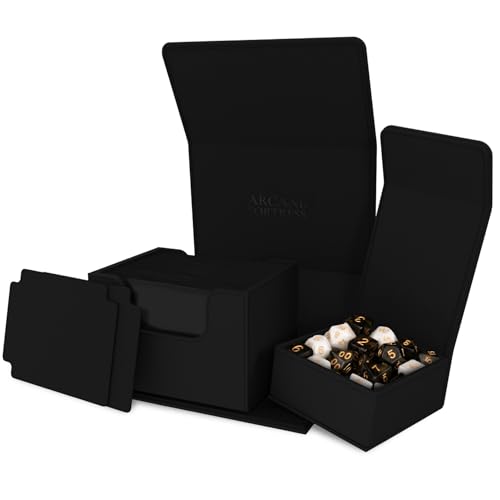 Arcane Fortress MTG Deck Box – Commander Deck Box for 120 Sleeved Cards with Art Interior – Leather Dividers, Nano-Fiber Exterior, Magnetic Closure – Perfect for Magic: The Gathering, TCG - color: Black, style: Standard
