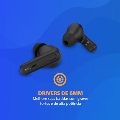 Philips TAT1108 Wireless Earbuds,True Wireless Headphones,Powerful Bass with 6 mm Driver,Clear Call with AI Mic,15-Hour Battery Life,Bluetooth v5.3,IPX4 Rating,Ergonomic Design for Comfort,Black - size: With tips, style: Ear Tip