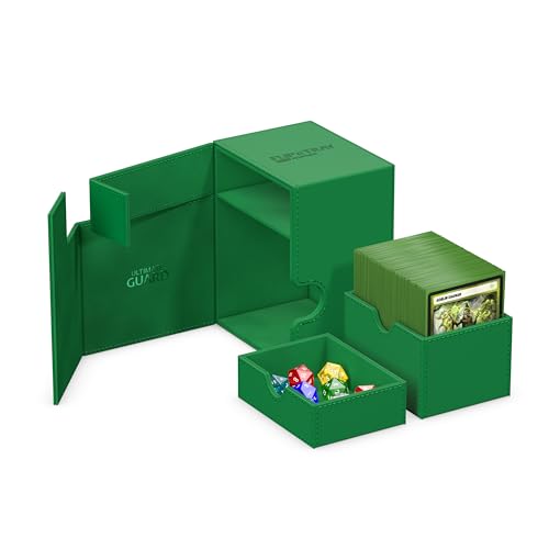 Ultimate Guard Flip'n'Tray 133+, Deck Case for 133 Double-Sleeved TCG Cards + Dice Tray, Green, Independent Magnetic Closure & Microfiber Inner Lining - color: Green, size: 133+