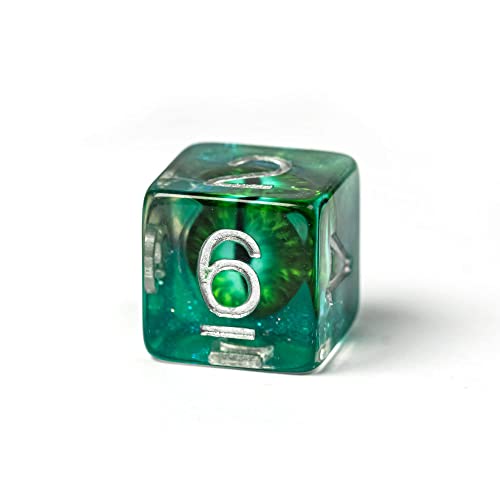 Cusdie 7-Die DND Dice, Polyhedral Dice Set Filled with Eyeball, for Role Playing Game D&D Dice(Green Eyeball) - color: Green Eyeball