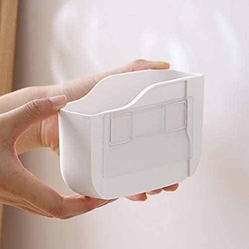 SUNFICON Adhesive Remote Control Holder Wall Mount Media Player Controller Holder Universal TV Remote Organizer Caddy Box Tray Easy Phone Charging Home Office Desk Nightstand White - color: White