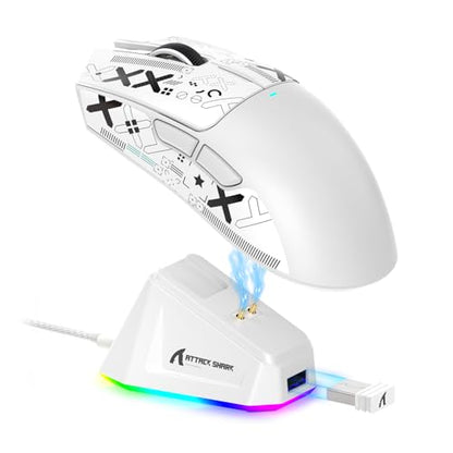 ATTACK SHARK X11 Wireless Gaming Mouse, PAW3311 Sensor, Lightweight, RGB Charging Dock, 22,000 DPI, Tri-Mode Connectivity, 5 Programmable Buttons, Grip Tape Included - White - color: White, size: Mouse and Anti-slip sticker