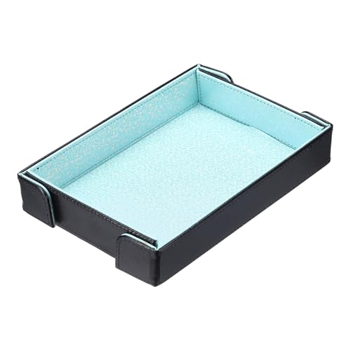uxcell PU Leather Dice Tray, Rectangle Magnetic Folding Velvet Portable Folding Dice Rolling Tray for Table Games Keys Wallet Watch Coin, Glitter Cyan