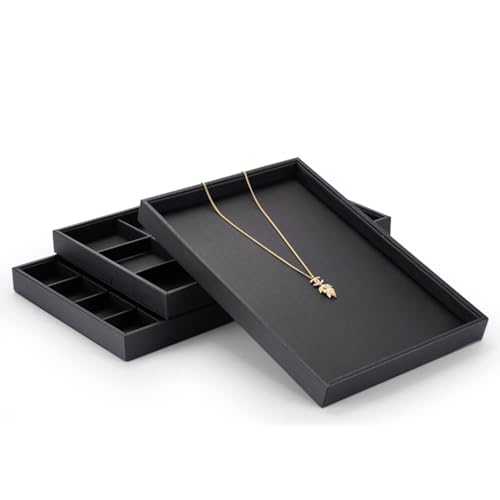 Oirlv Leather Jewelry Display Tray Black | Black Leather Exterior, Soft Velvet Lining, 13.78"X9.45"X1.18" Tray, Versatile Storage for Rings/Earrings/Necklaces - style: P01701