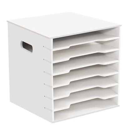 7 Tiers 12" x 12" Scrapbook Paper Storage, Cardstock File Organizer with Adjustable Shelves, Construction Paper Organizer, Desktop File for Home Office School Classroom, White