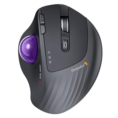 ProtoArc EM01 NL Wireless Trackball Mouse, Thumb Control, Purple | 0/20° Adjustable Angle to Reduce Fatigue, Triple-Device Bluetooth & 2.4G USB-A for Office Use, Silent Click, Easy to Clean - color: Purple Ball